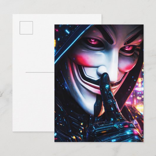 Cyberpunk Hacker Mask Shush Neon Glow Briefkaart (Voorkant / Achterkant)