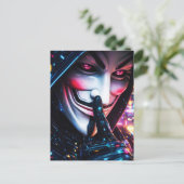 Cyberpunk Hacker Mask Shush Neon Glow Briefkaart (Staand voorkant)