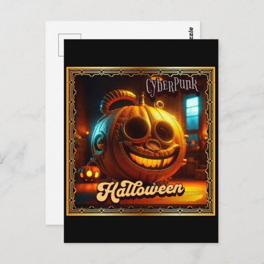 CYBERPUNK HALLOWEEN POMPOEN BRIEFKAART (Voorkant / Achterkant)