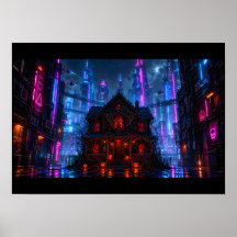 Cyberpunk Halloween Spukhuis Neon Stad