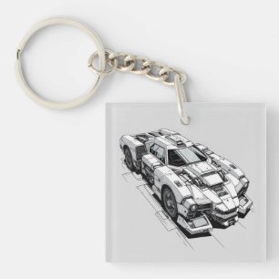 Cyberpunk Ink Car Illustratie Sleutelhanger