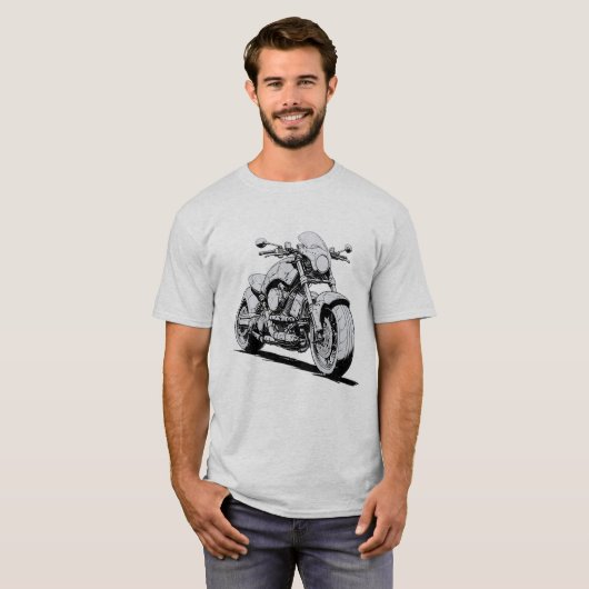Cyberpunk Ink Tekening van Futuristische Motorfiet T-shirt (Voorkant volledig)