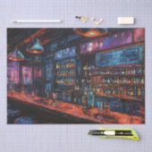 Cyberpunk Inkt Schilderij van een Bar Tissuepapier (Craft)