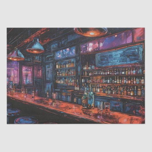 Cyberpunk Inkt Schilderij van een Bar Tissuepapier (Voorkant)