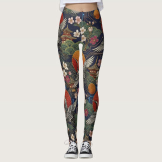  Cyberpunk Japanse Kraanvogels en Sakura Naadloos  Leggings