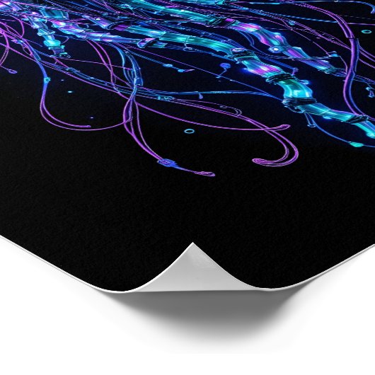 Cyberpunk Jellyfish – Neon Bioluminescent Deep Sea Poster (Hoek)