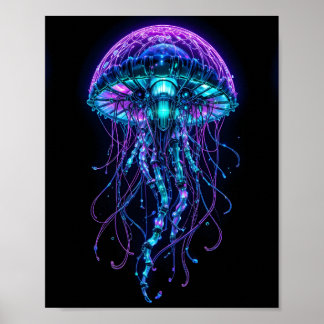 Cyberpunk Jellyfish – Neon Bioluminescent Deep Sea Poster