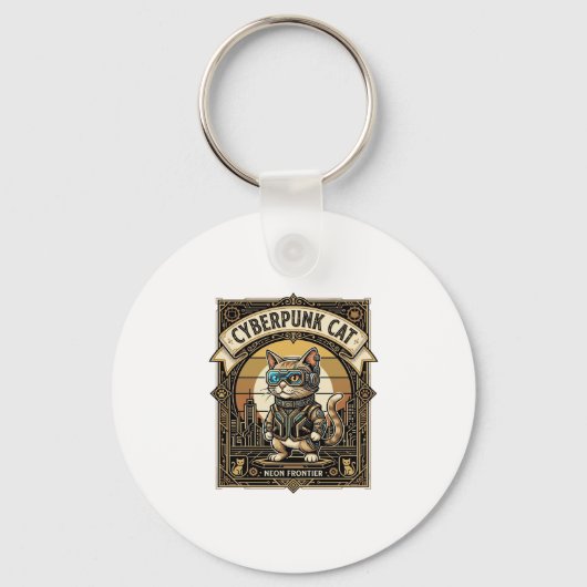 Cyberpunk Kat Kat Cyberpunk Vintage Sleutelhanger (Voorkant)