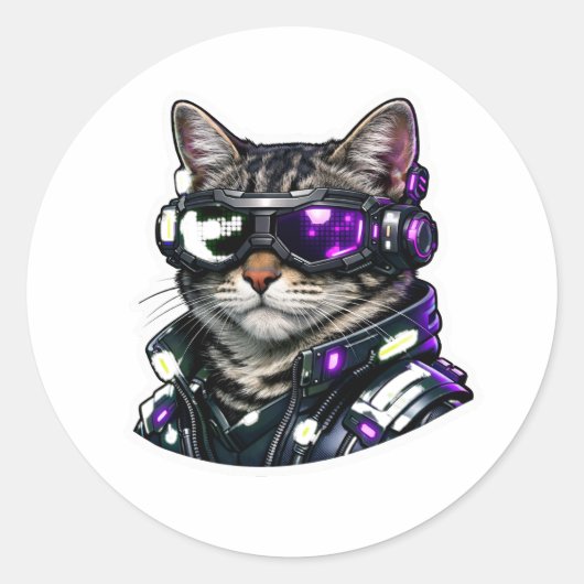 Cyberpunk Kat met Neon Bril Sticker (Voorkant)