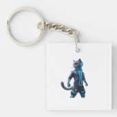 Cyberpunk Kat Sleutelhanger – Futuristische Techwe (voorkant)