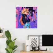 Cyberpunk Katmeisje Poster – Neon Esthetiek (Thuiskantoor)