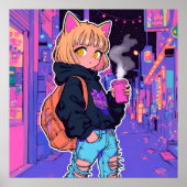 Cyberpunk Katmeisje Poster – Neon Esthetiek (Voorkant)