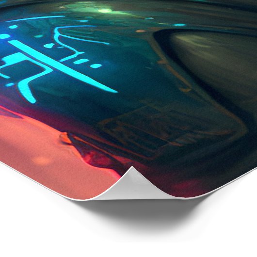 Cyberpunk kattenvrouw in neonstad poster (Hoek)