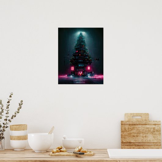 Cyberpunk kerstboom poster (Keuken)