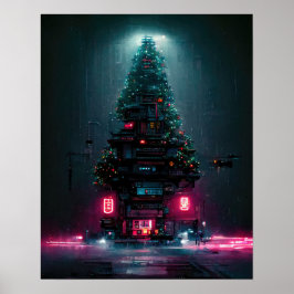 Cyberpunk kerstboom poster