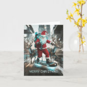 Cyberpunk Kerstman Kaart (Gele Bloem)