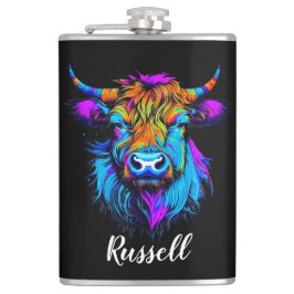 Cyberpunk Kleurrijke Ai Highland Koe Gepersonalise Heupfles