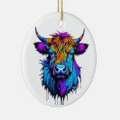 Cyberpunk Kleurrijke Ai Highland Koe Kerst Keramisch Ornament (Rechts)