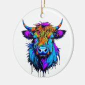 Cyberpunk Kleurrijke Ai Highland Koe Kerst Keramisch Ornament (Links)