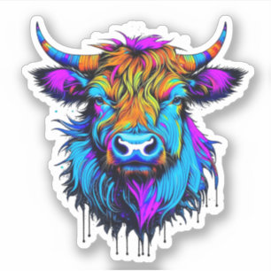 Cyberpunk Kleurrijke Ai Highland Koe Sticker