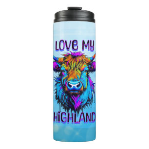 Cyberpunk Kleurrijke Ai Highland Koe Thermosbeker