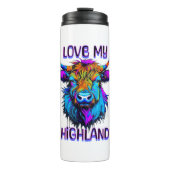 Cyberpunk Kleurrijke Ai Highland Koe Thermosbeker (Voorkant)