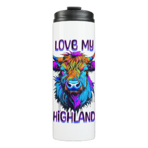 Cyberpunk Kleurrijke Ai Highland Koe Thermosbeker