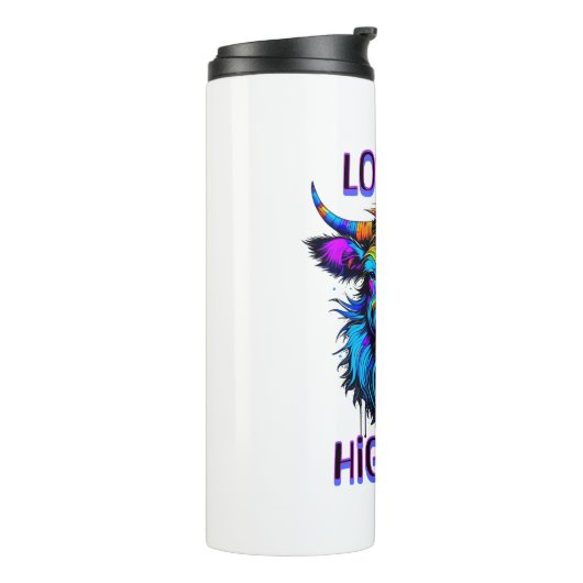 Cyberpunk Kleurrijke Ai Highland Koe Thermosbeker (Gedraaid links)