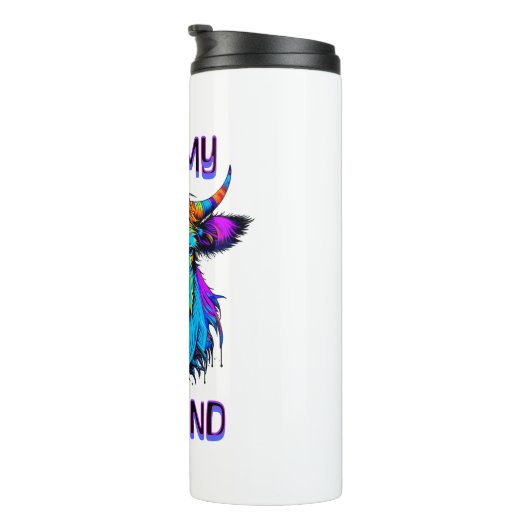 Cyberpunk Kleurrijke Ai Highland Koe Thermosbeker (Geroteerd rechts)