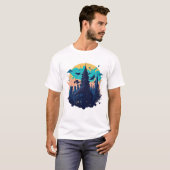 Cyberpunk kleurrijke stad in Waterverf stijl T-shirt (Voorkant volledig)