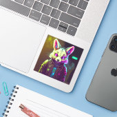 Cyberpunk Konijn 2 Sticker (Laptop met iPhone)