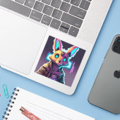 Cyberpunk Konijn 3 Sticker (Laptop met iPhone)
