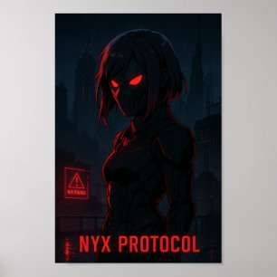 Cyberpunk krijger anime meisje poster