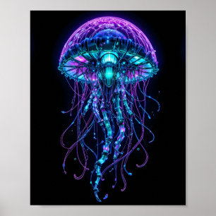 Cyberpunk kwal – Neon Bioluminescente Diepzee Poster