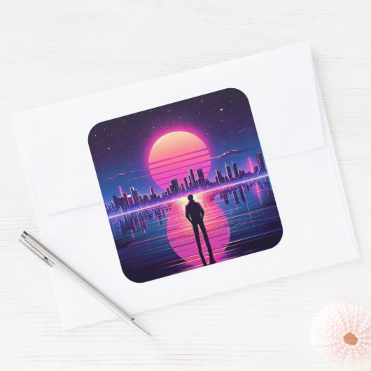 Cyberpunk-Man Vierkante Sticker (Envelop)