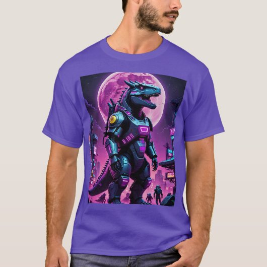 Cyberpunk Mecha Dino Moonlight T-shirt (Voorkant)
