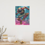 Cyberpunk Mecha Pilot Leap Neon City Action Art Poster (Keuken)