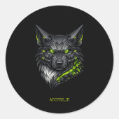 Cyberpunk Mecha Wolf Aangepaste Naam Gaming Ronde Sticker (Voorkant)