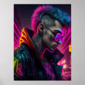 Cyberpunk meisje in neonstad poster (Voorkant)