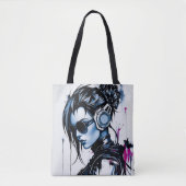 Cyberpunk Meisje met Hoofdtelefoon Canvas tas (Voorkant)