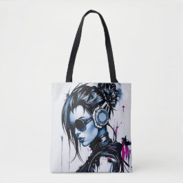 Cyberpunk Meisje met Hoofdtelefoon Canvas tas