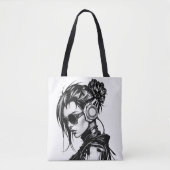 Cyberpunk Meisje met Hoofdtelefoon Canvas tas (Voorkant)