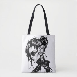 Cyberpunk Meisje met Hoofdtelefoon Canvas tas