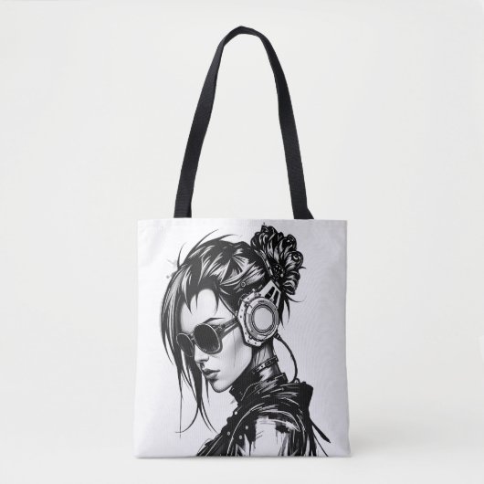 Cyberpunk Meisje met Hoofdtelefoon Canvas tas (Voorkant)
