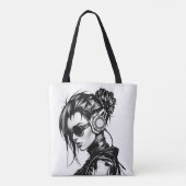 Cyberpunk Meisje met Hoofdtelefoon Canvas tas (Achterkant)