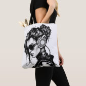 Cyberpunk Meisje met Hoofdtelefoon Canvas tas (Dichtbij)