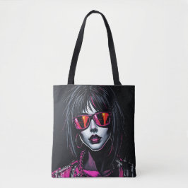 Cyberpunk Meisje met Neon Hair Tote Bag