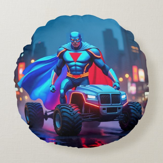 Cyberpunk Monster Truck Neon Held Kussen (Voorkant)