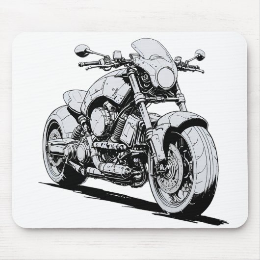 Cyberpunk Motorcycle Ink Tekening Mousepad Muismat (Voorkant)