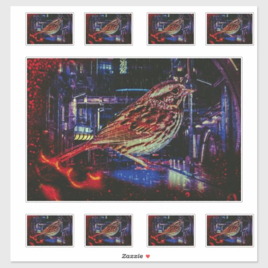 Cyberpunk Mus in Neon Stadslandschap Sticker (Vel)